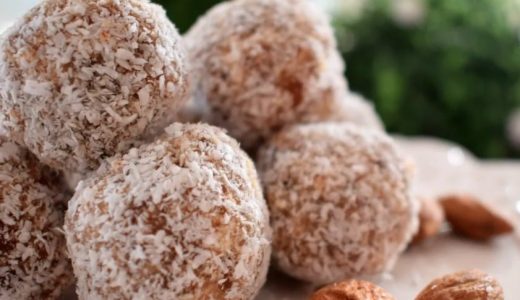 Almond unbaked balls wrapped in coconut