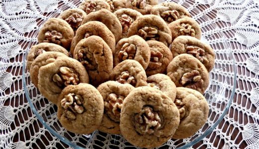 American-style cookies with walnuts in the holes