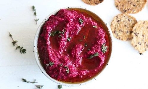 Beet spread with horseradish on sandwiches
