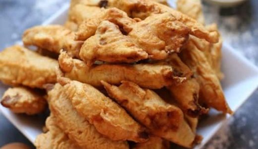 Breaded and fried carp fish fingers.