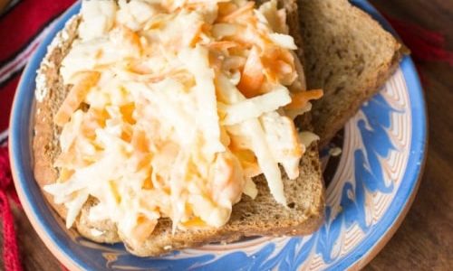 Slice of bread with celery spread.