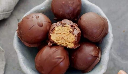 Chocolate covered balls with peanut butter inside.