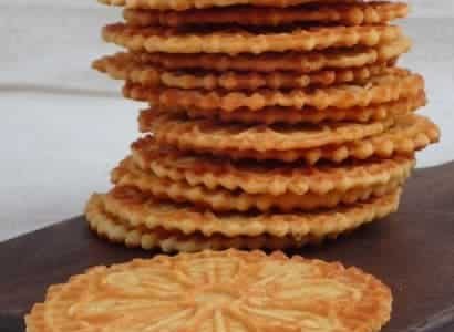 Sweet wafers stacked on top of each other.