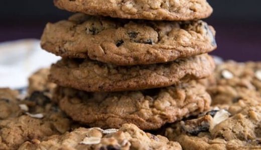 Oatmeal fig cookies stacked on top of each other.