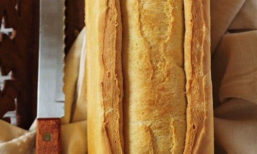 Baked bread with a crust.