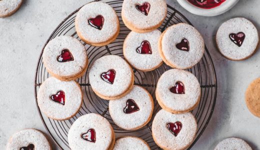 Linnaeus buckwheat flour cookies with cut-out hearts and marmalade