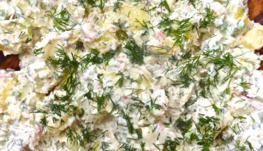 Creamy spread with potatoes and other ingredients.
