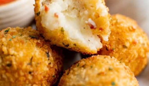 Fried balls filled with cheese and potatoes.