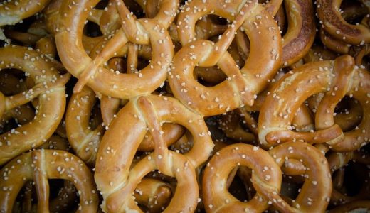 Pretzels from the home bakery sprinkled with salt.