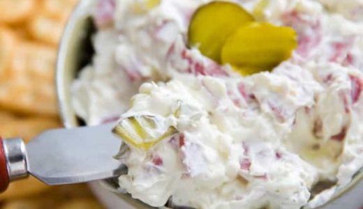 Delicious creamy spread with salami and pickle.