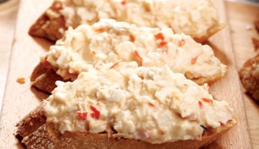 Bread rolls with crab stick spread.