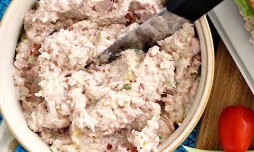 Bowl with horseradish and ham sandwich spread