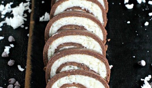 Unbaked chocolate roll with fluffy filling.