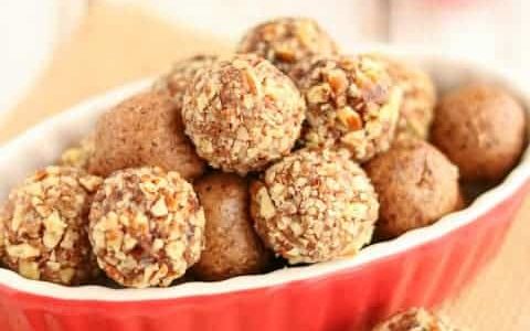 Gingerbread balls in a bowl.