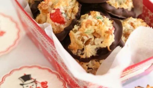 Candy with coconut and candied fruit in a box.