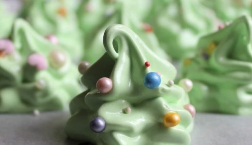 Meringues in the shape of Christmas trees.